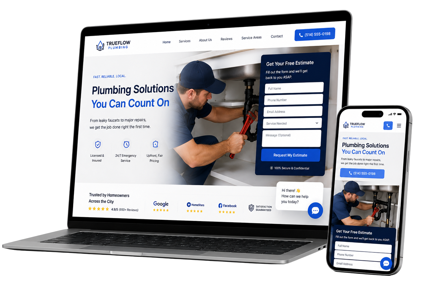 Design example: a plumbing company Smart Website on laptop and phone